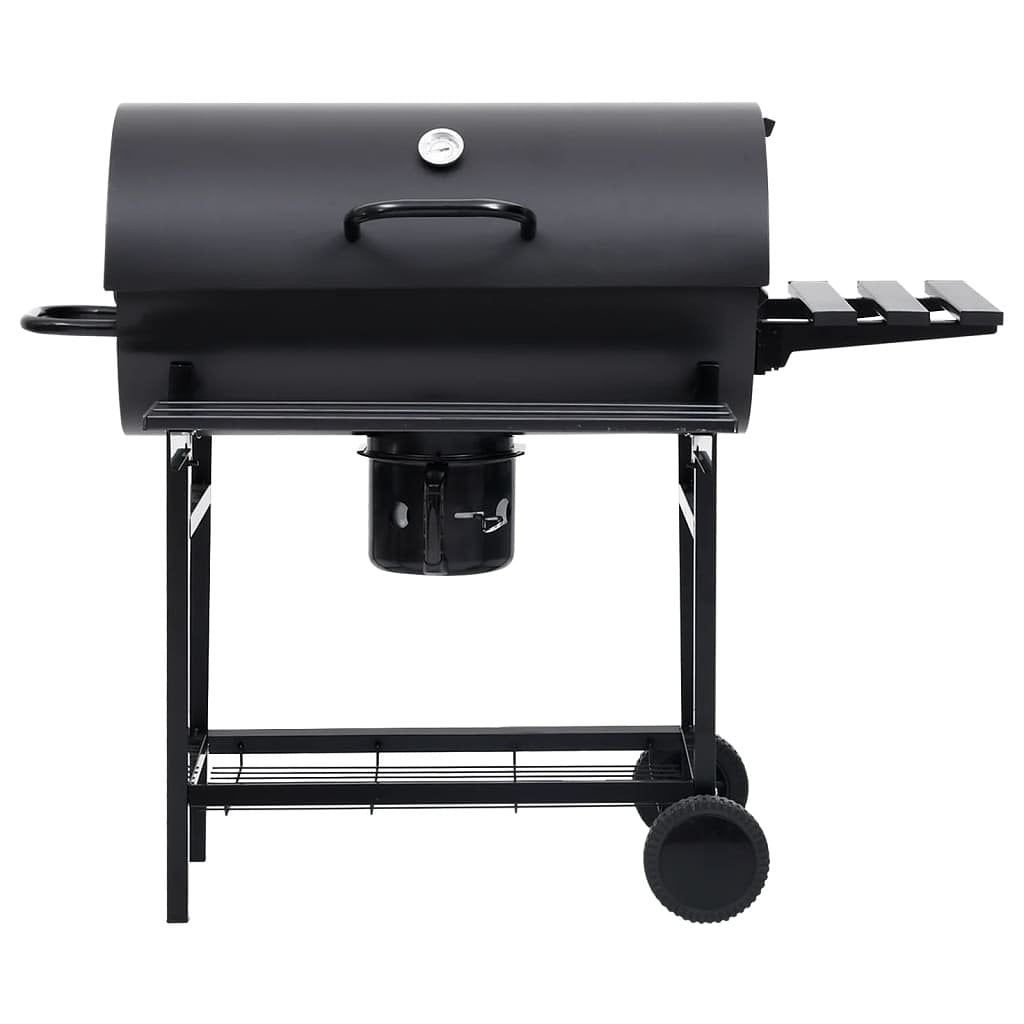 Barbecuevat met wielen en schappen 115x85x95 cm staal zwart