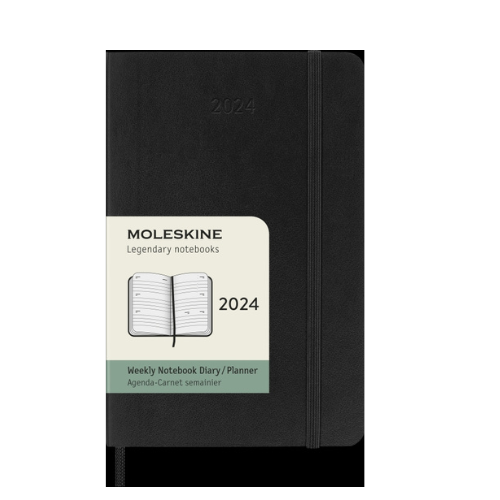 Moleskine 12M Agenda Weekly Horizontal Pocket Black Soft Cover