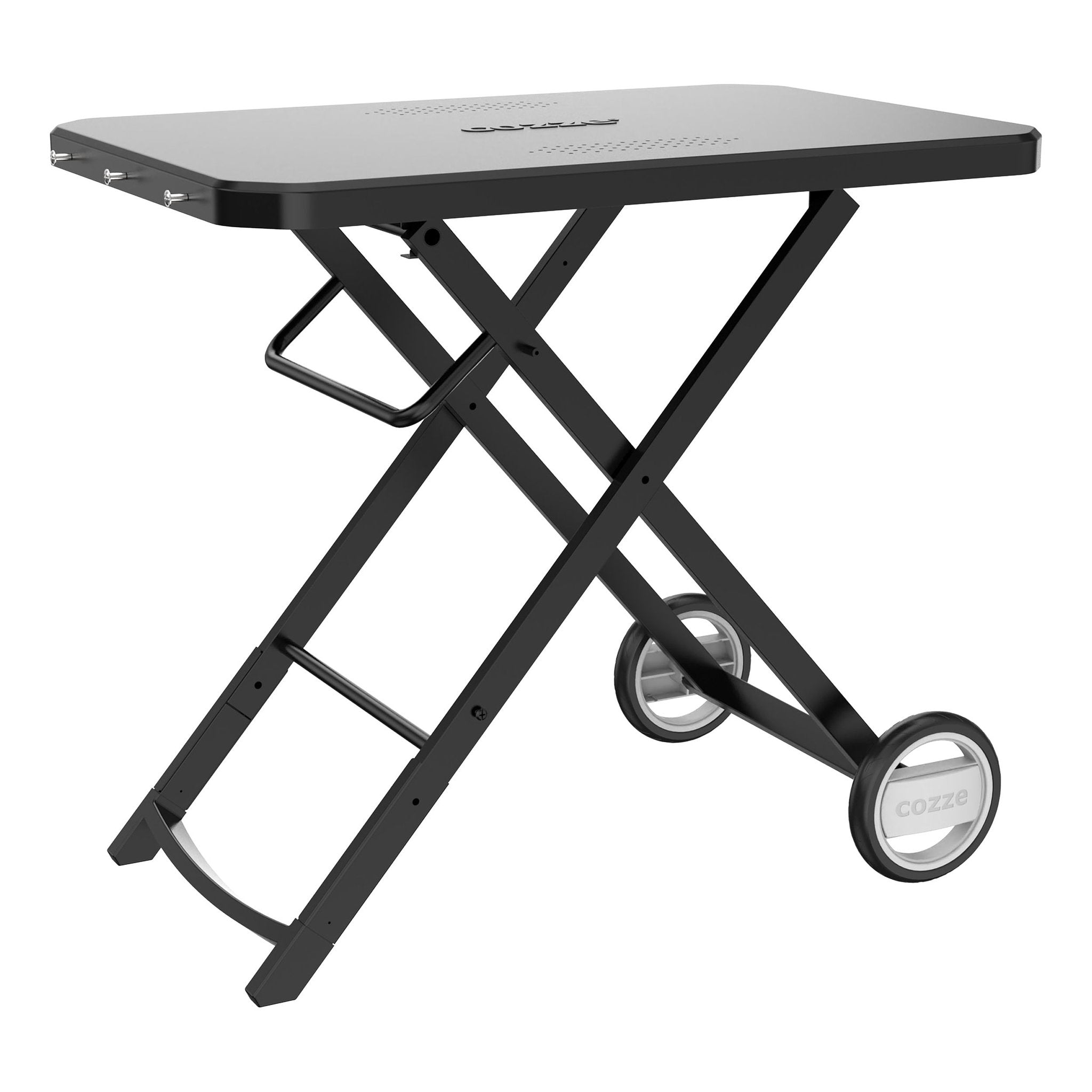 Cozze Cozze® foldable table with wheels, steel frame and plastic table, black, 940 x 615 x 835 mm