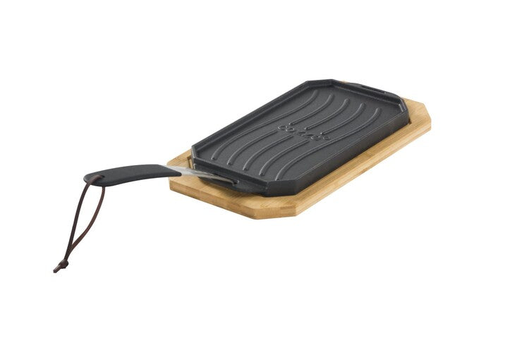 Cozze Cozze® reversible cast iron pan with bamboo tray, LFGB approved, 165 x 330 mm