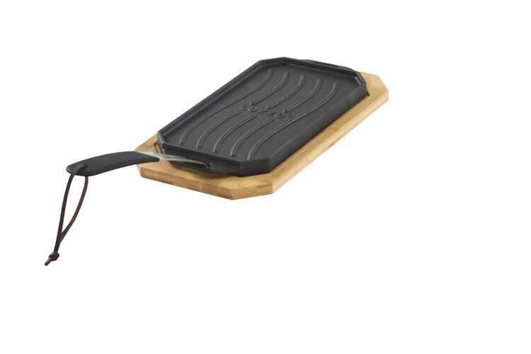 Cozze Cozze® reversible cast iron pan with bamboo tray, LFGB approved, 165 x 330 mm