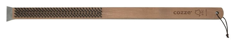 Cozze Steel Brush with Scraper and Wooden Handle