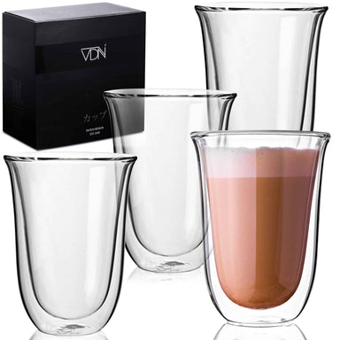 VDN Dubbelwandige glazen latte macchiato - 300 ML - Set van 4