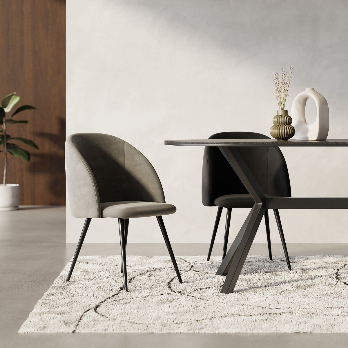 Vesper Dining Chair, Black Velvet & Black legs