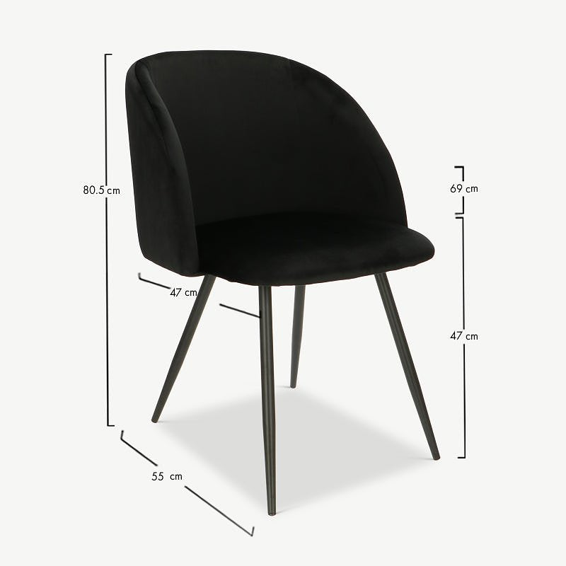 Vesper Dining Chair, Black Velvet & Black legs