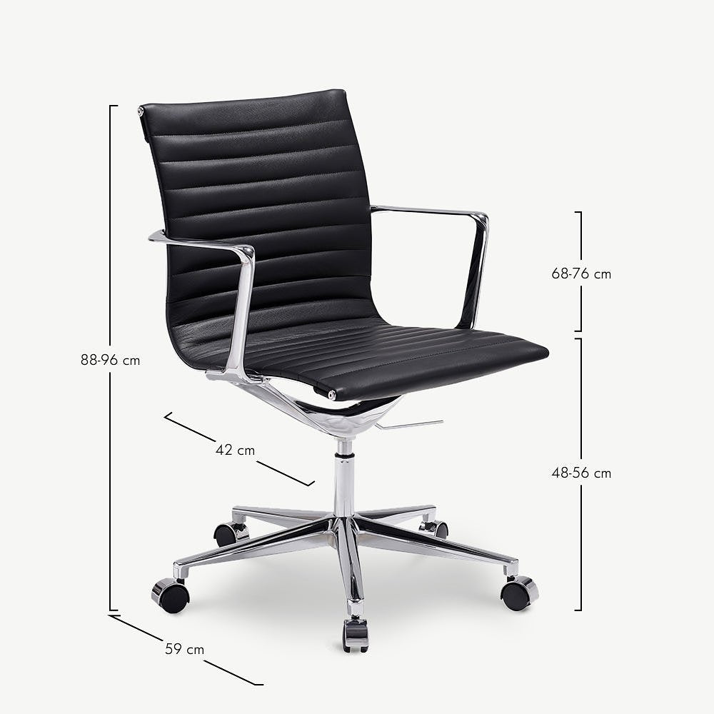 Walton Office Chair, Black Leather & Chrome