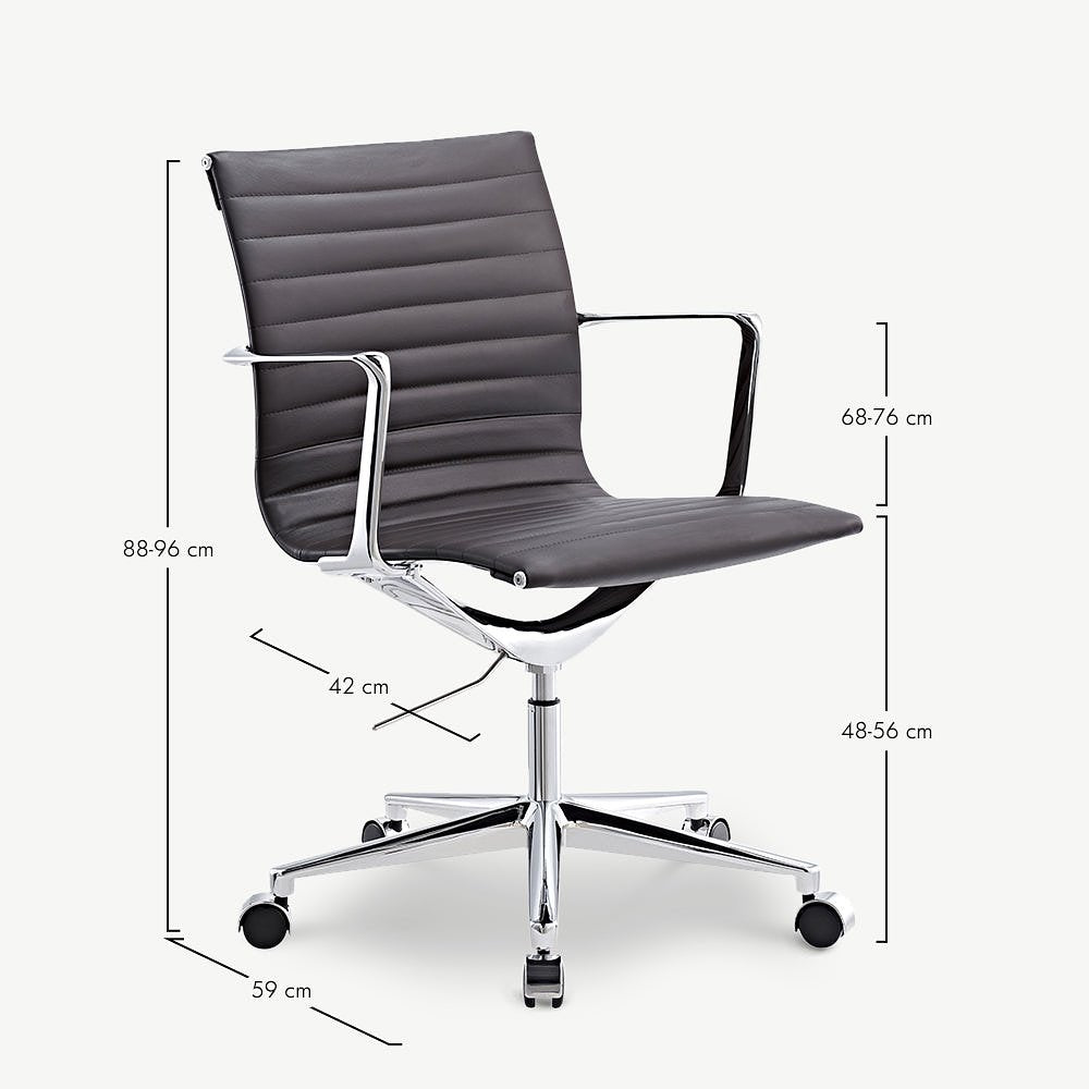 Walton Office Chair, Dark Brown Leather & Chrome