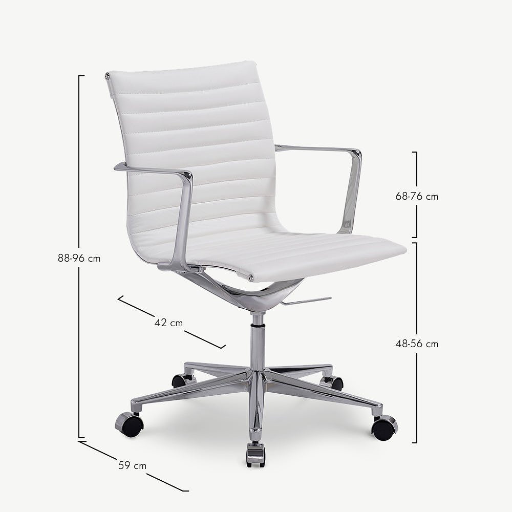 Walton Office Chair, White Leather & Chrome