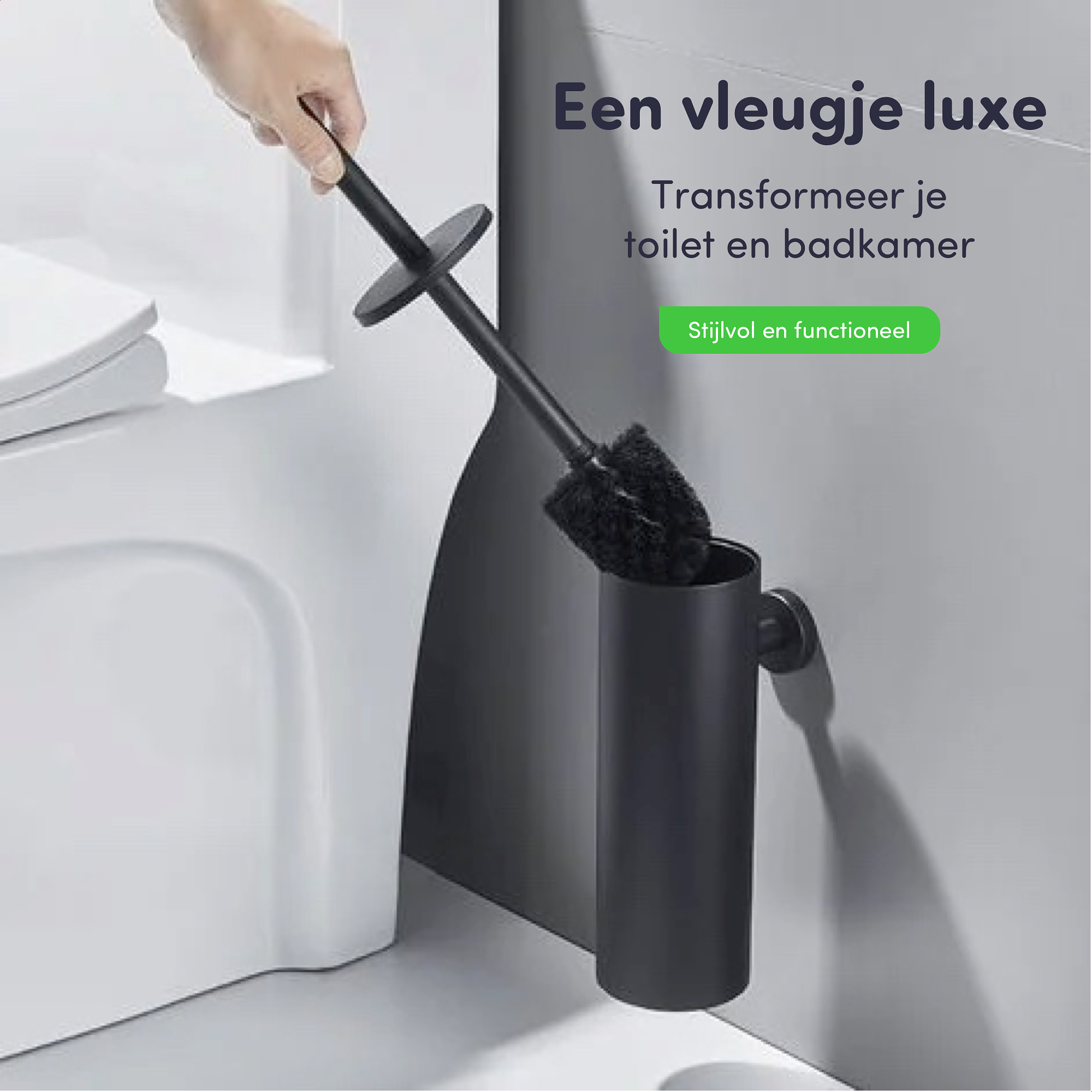 WC Borstel met Houder - Toiletborstel met Houder - RVS Zwart - Hangend