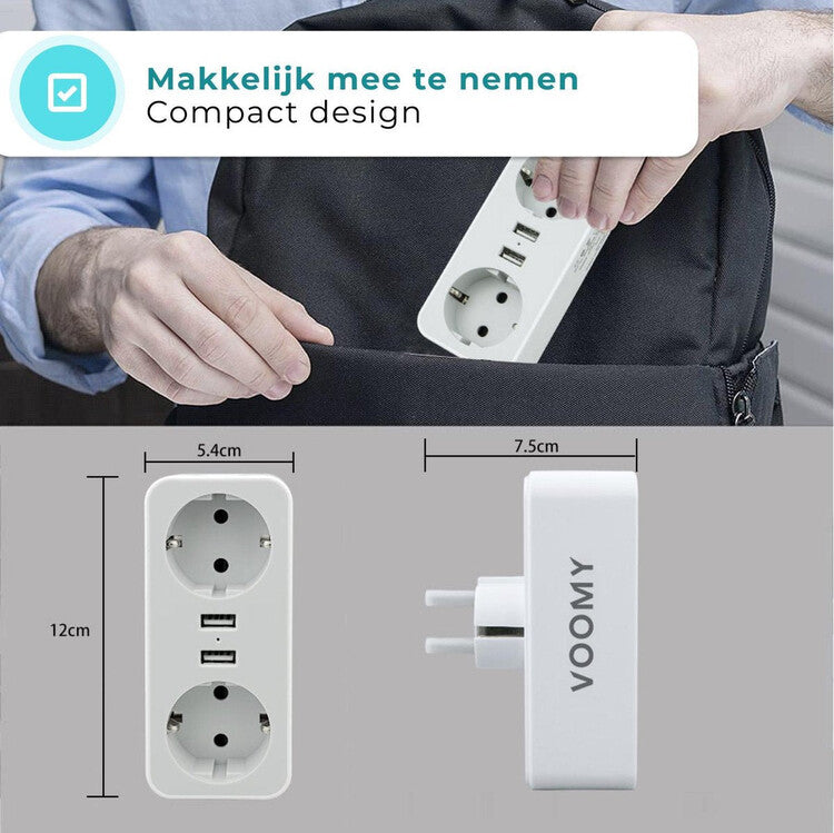 Voomy Verdeelstekker 2 USB-A & 2 EU