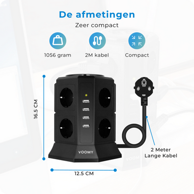 Voomy Toren Stekkerdoos 4 USB-A & 8 EU