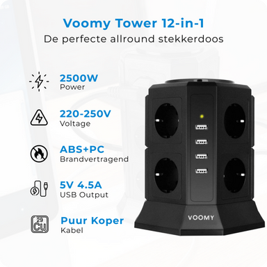 Voomy Tower Socket 4 USB-A & 8 EU