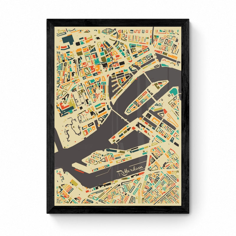 Kunst In Kaart Rotterdam Mozaïek City Map - Framed