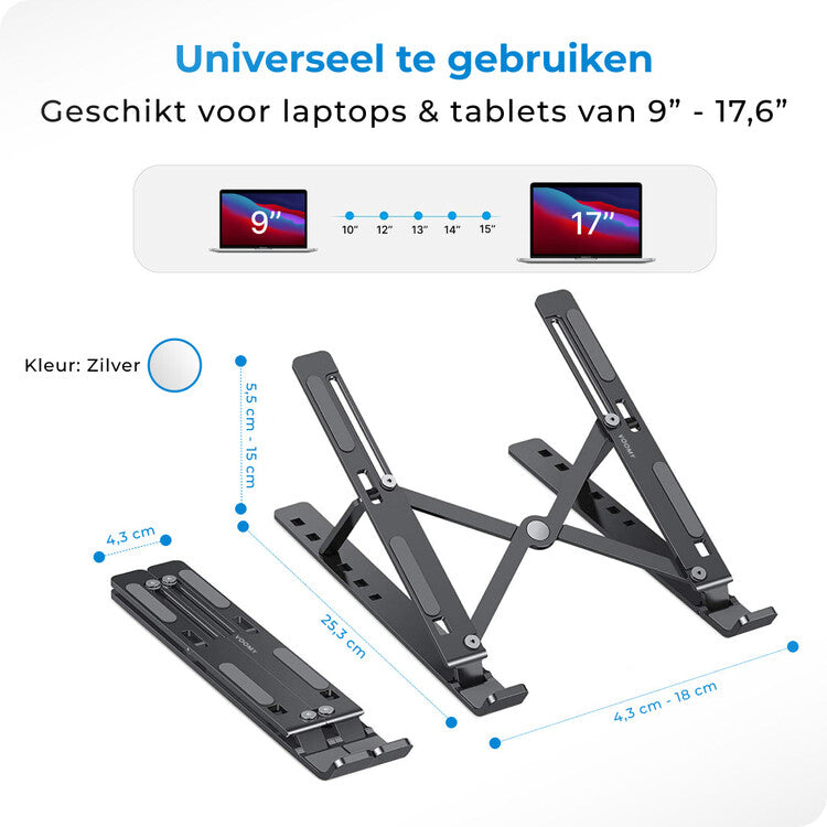 Voomy Office Laptop Standaard Verstelbaar - Ergonomisch - Aluminium Zilver