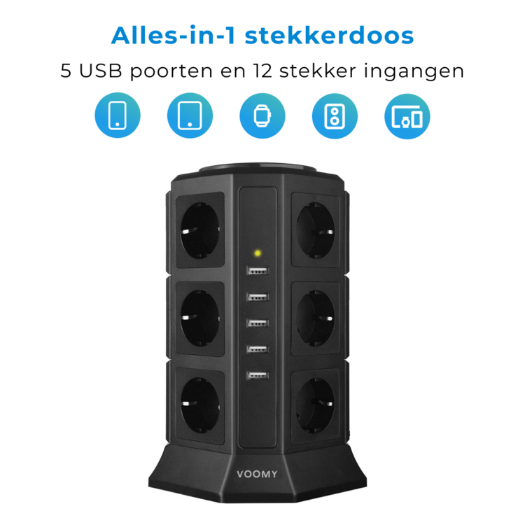 Voomy Toren Stekkerdoos 5 USB-A & 12 EU