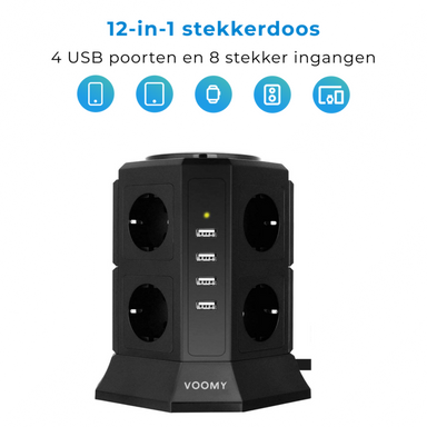 Voomy Toren Stekkerdoos 4 USB-A & 8 EU