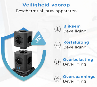 Voomy Multi Toren Stekkerdoos 1 USB-C & 2 USB-A