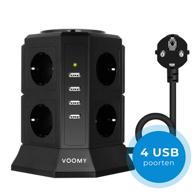 Voomy Toren Stekkerdoos 4 USB-A & 8 EU