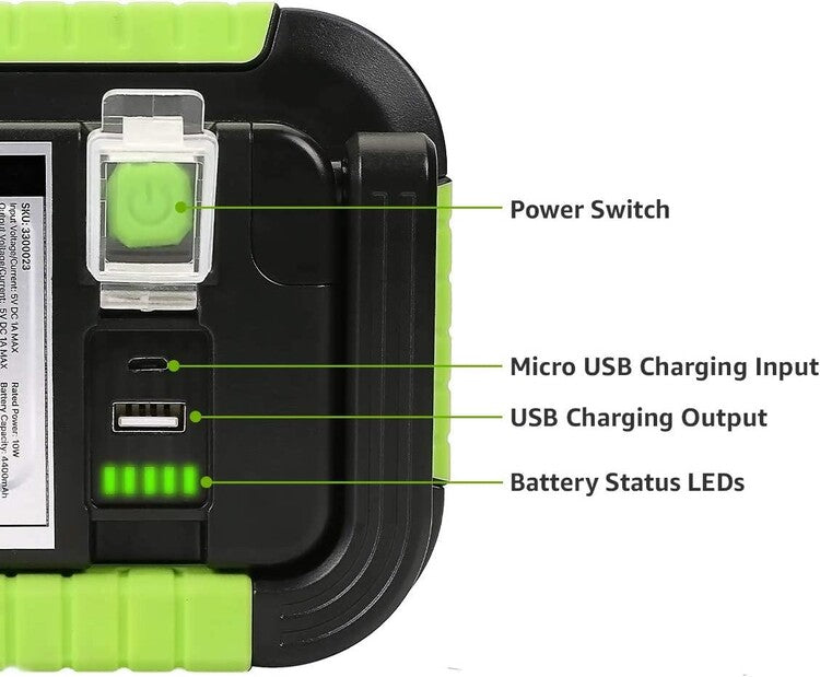 LED battery spotlight, camping lamp, portable, 10 W, rechargeable, dimmable, emergency lamp