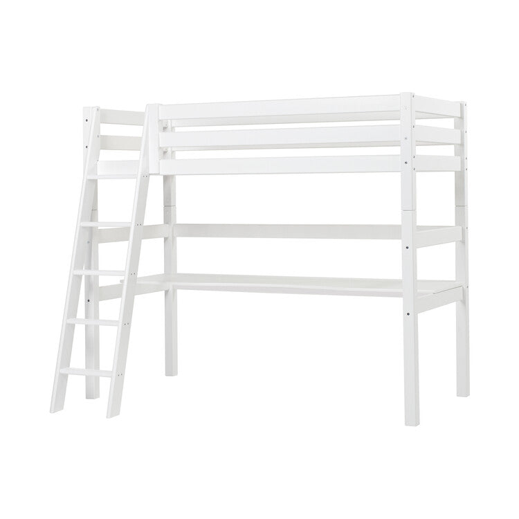Hoppekids ECO Luxury High sleeper 90x200cm with desk and slanted ladder, White