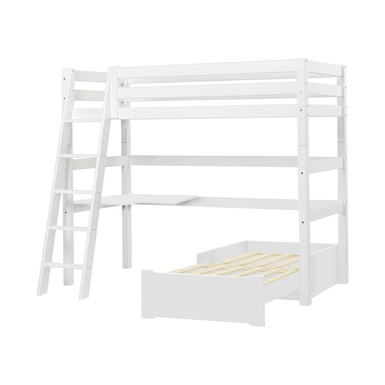 Hoppekids ECO Luxury MEGA-bed 90x200cm with slanted ladder, lounge-module and desk, White