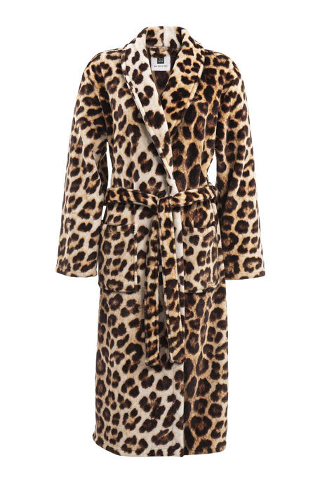 Zo Home Flanel Fleece Badjas Leopard - bruin