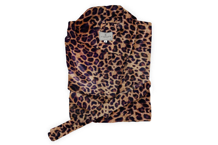 LINNICK Flanel Fleece Badjas Leopard - bruin