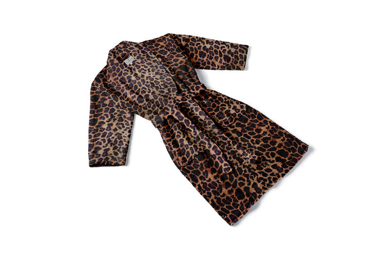 LINNICK Flanel Fleece Badjas Leopard - bruin