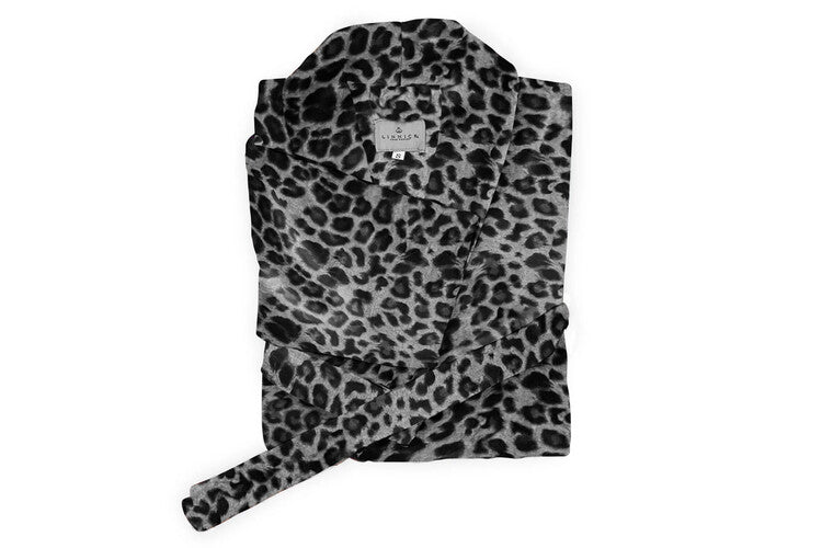LINNICK Flanel Fleece Badjas Leopard - zwart/wit