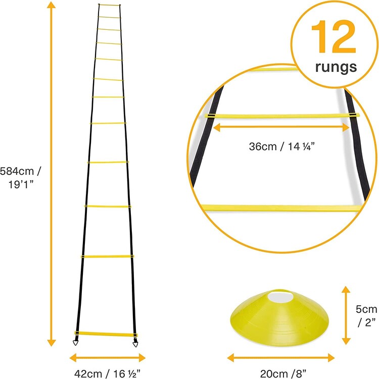 Football Training Materials Set, Ladder , 10 Marking Discs/Training Hats, 4 Pegs & Carrying Bag