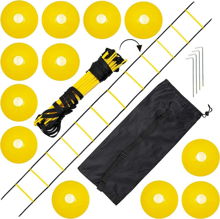 Football Training Materials Set, Ladder , 10 Marking Discs/Training Hats, 4 Pegs & Carrying Bag