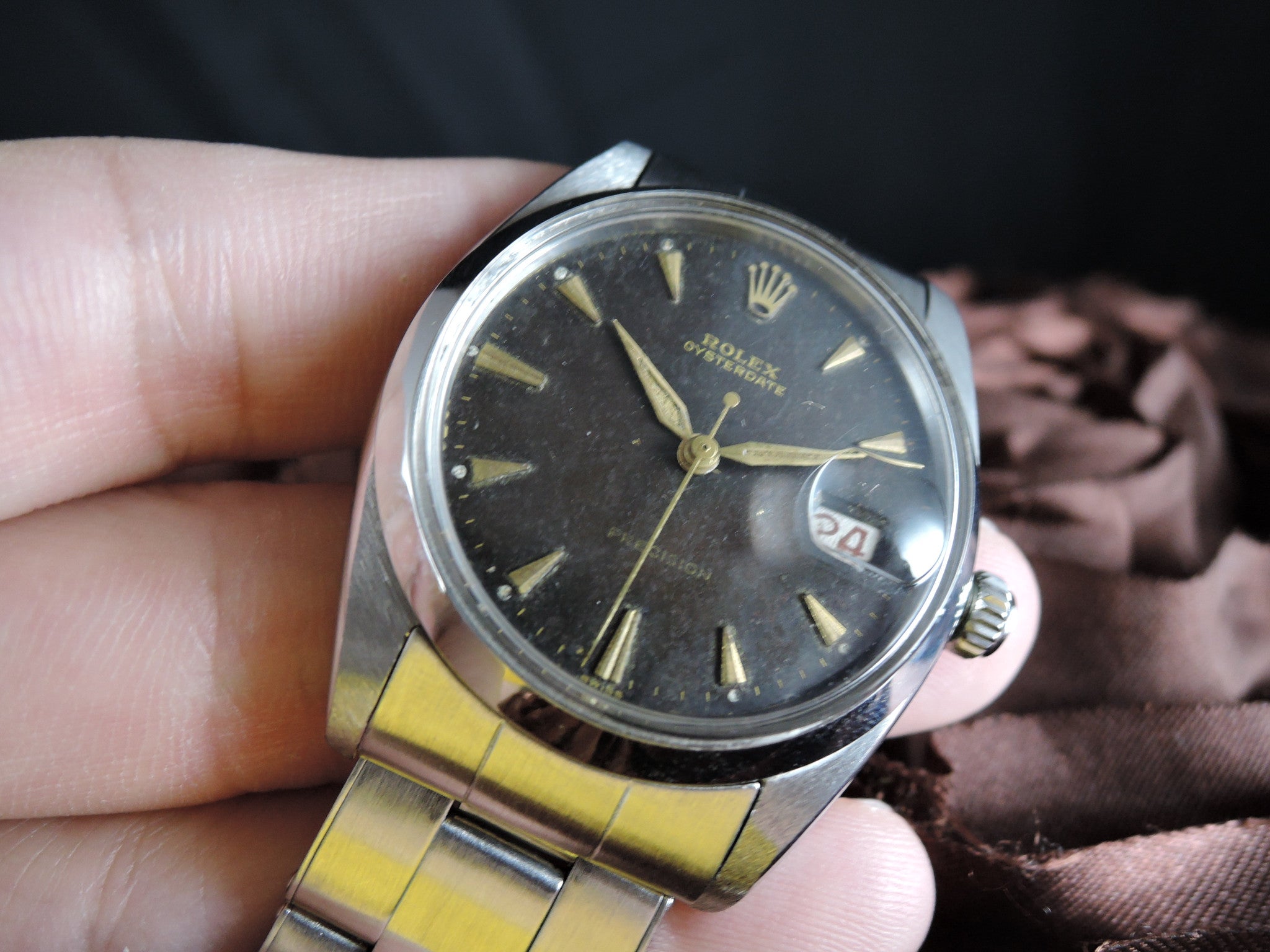 1950 Rolex OYSTER DATE 6694 Original Gilt Tropical Dial with Rivet Band ...