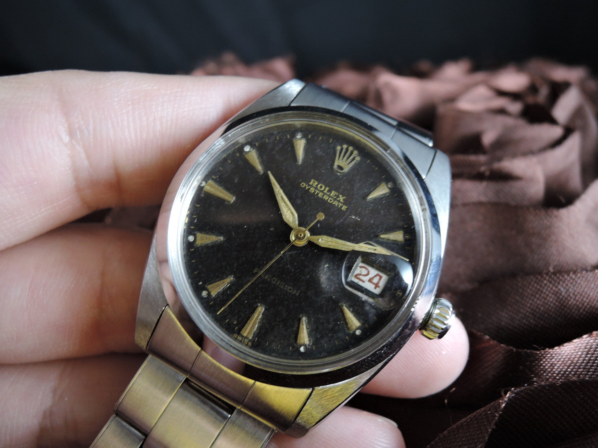 1950 Rolex OYSTER DATE 6694 Original Gilt Tropical Dial with Rivet Band ...