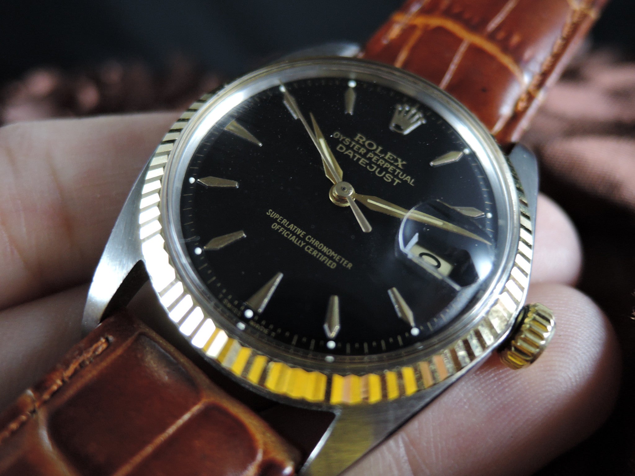 1966 Rolex DATEJUST 1601 2-Tone SS/18k Matt Black Dial with Dauphine ...