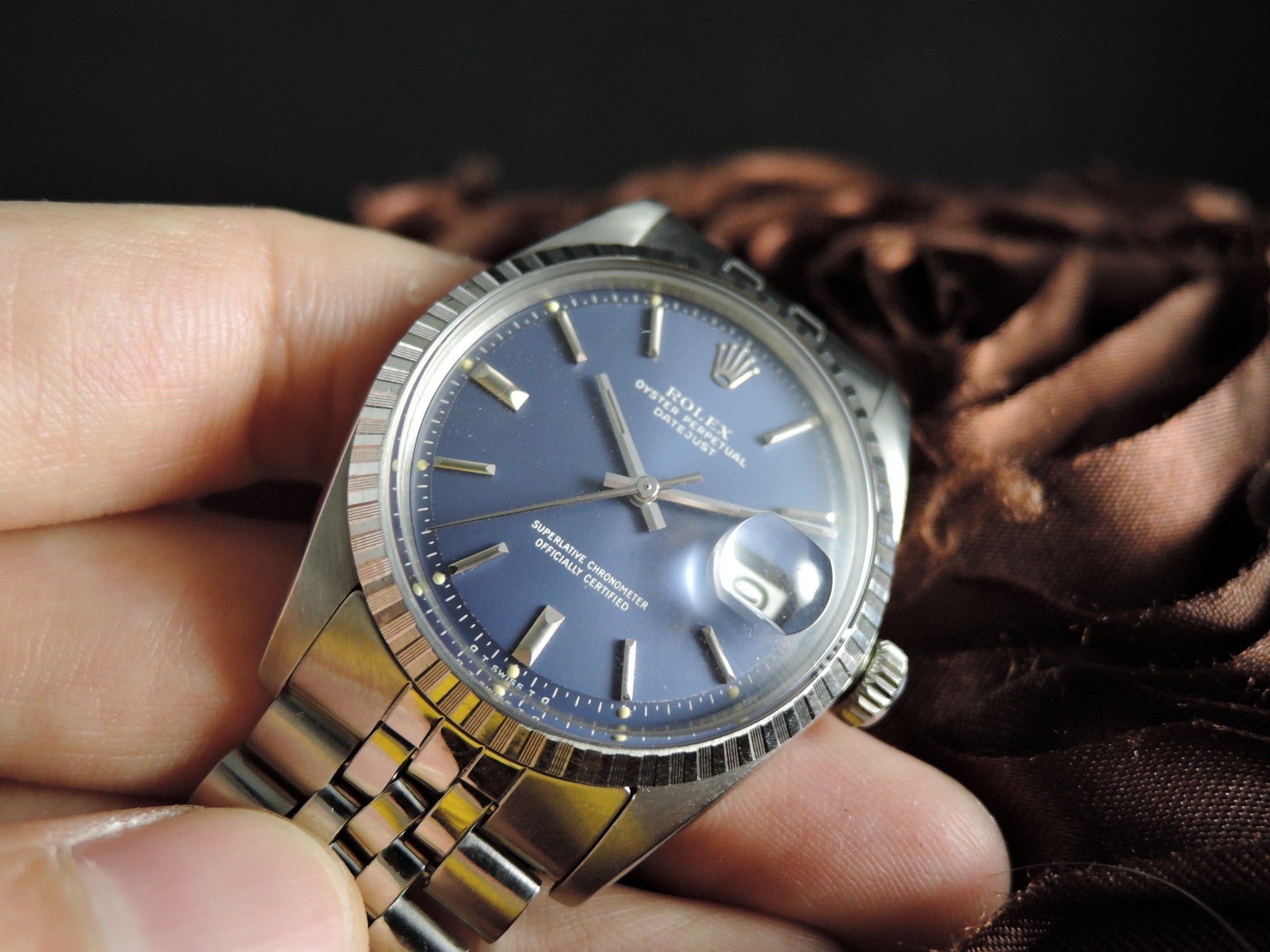 1972 Rolex DATEJUST 1603 SS ORIGINAL Matt Dark Blue Dial with Jubilee ...