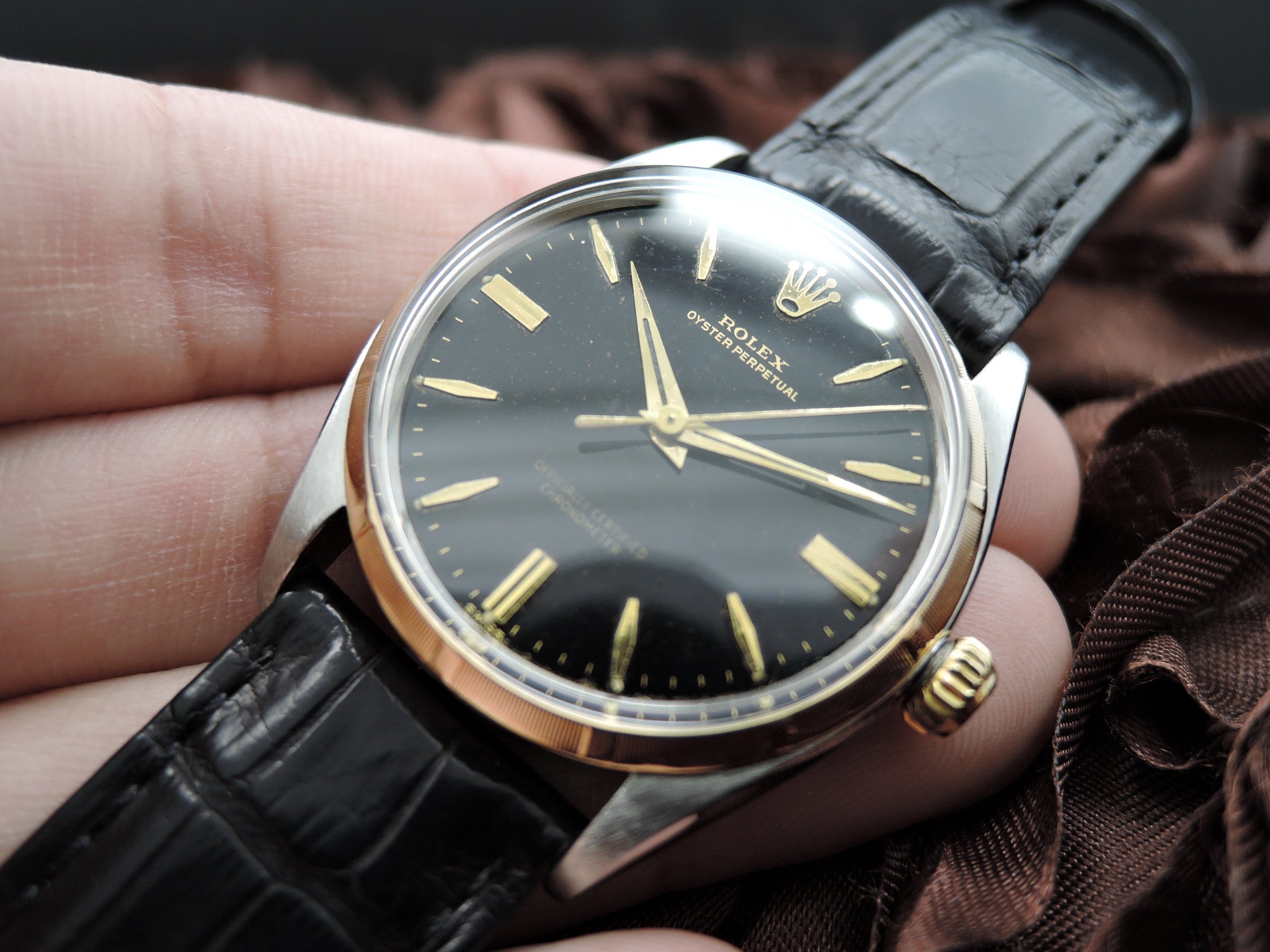 1955 Rolex OYSTER PERPETUAL 6565 Original Gilt Dial with Dauphine Hand ...