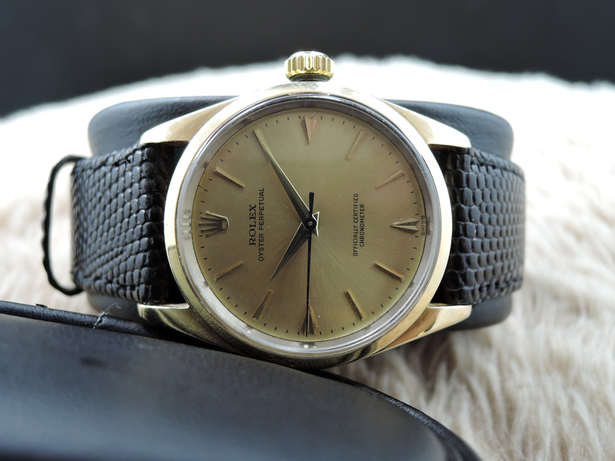 1959 Rolex OYSTER PERPETUAL 6634 14K Gold Capped Original Gold Dial wi ...