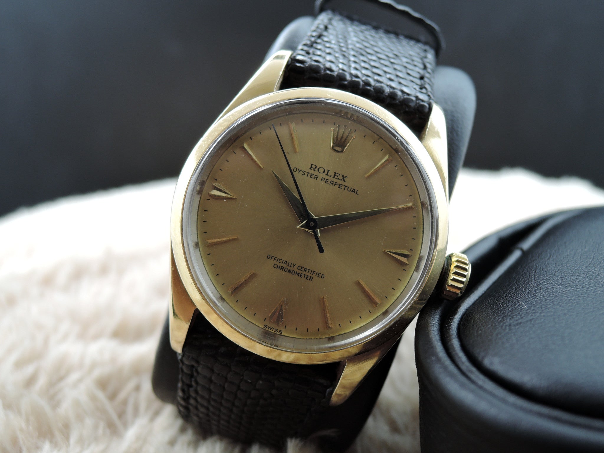 1959 Rolex OYSTER PERPETUAL 6634 14K Gold Capped Original Gold Dial wi ...