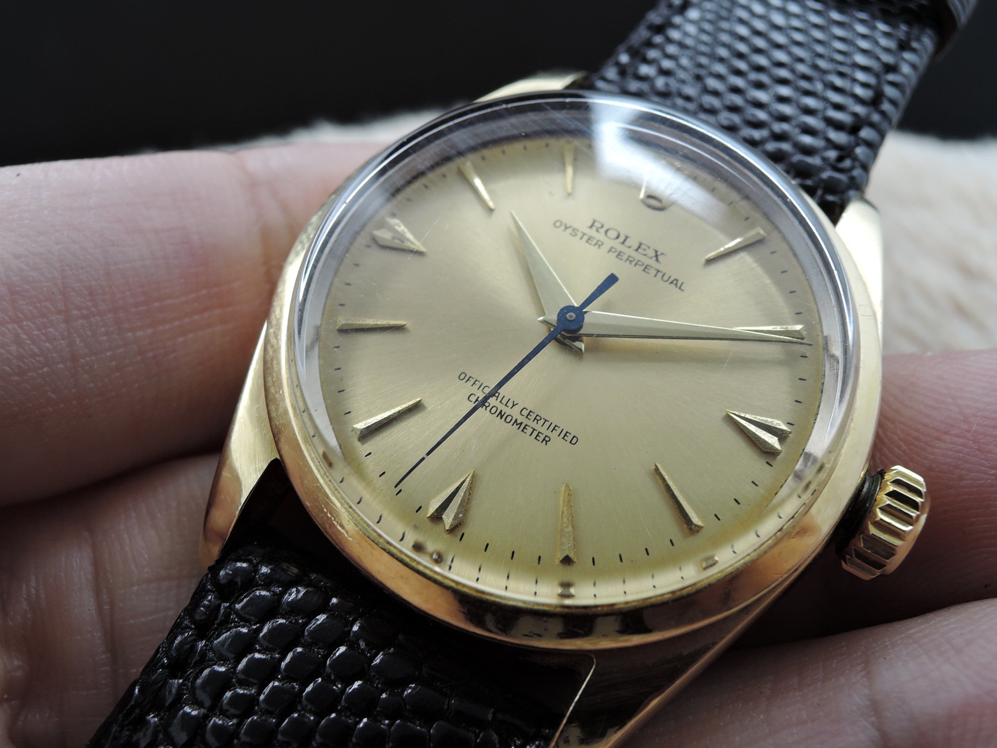 1959 Rolex OYSTER PERPETUAL 6634 14K Gold Capped Original Gold Dial wi ...