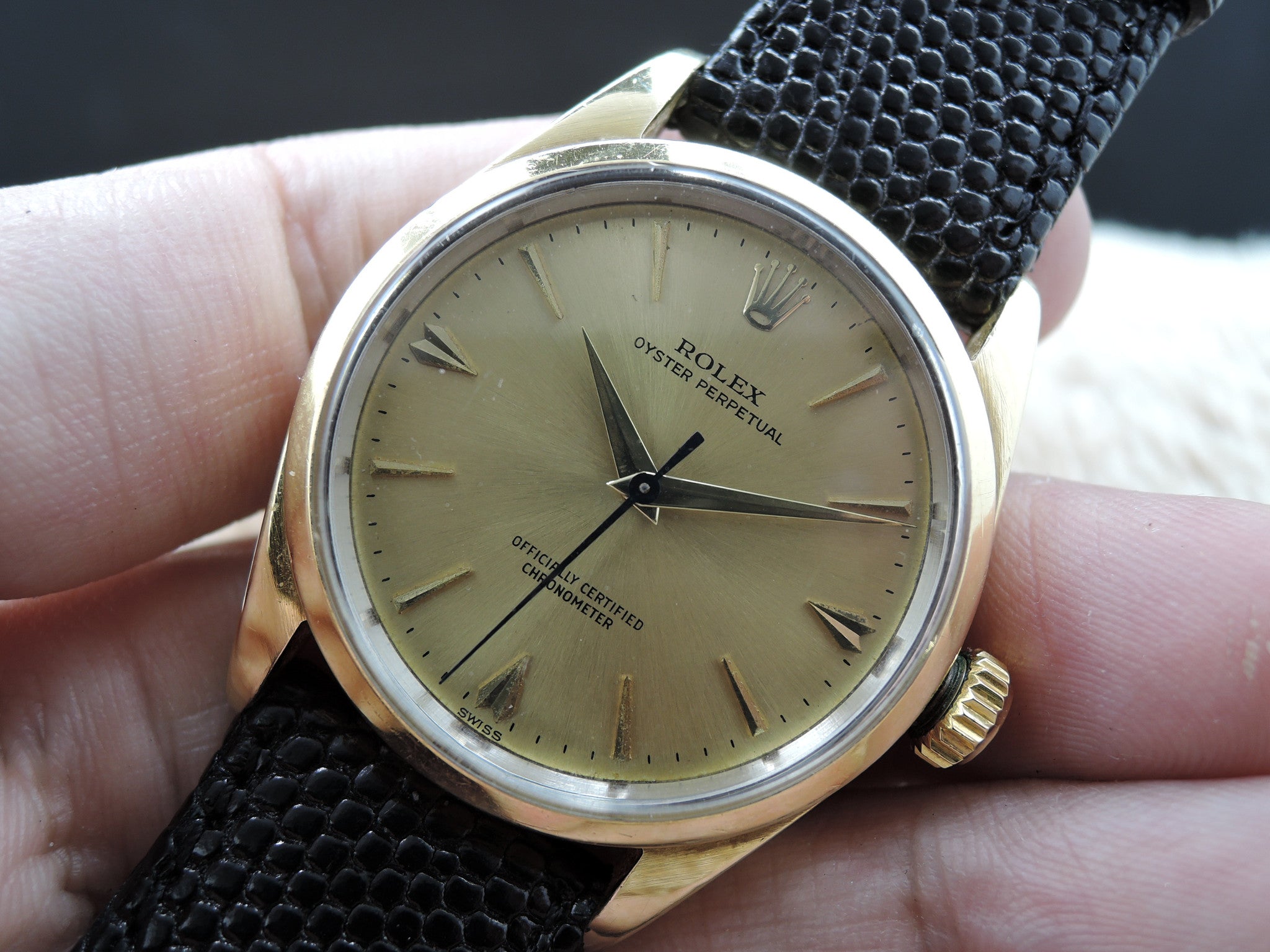 1959 Rolex OYSTER PERPETUAL 6634 14K Gold Capped Original Gold Dial wi ...