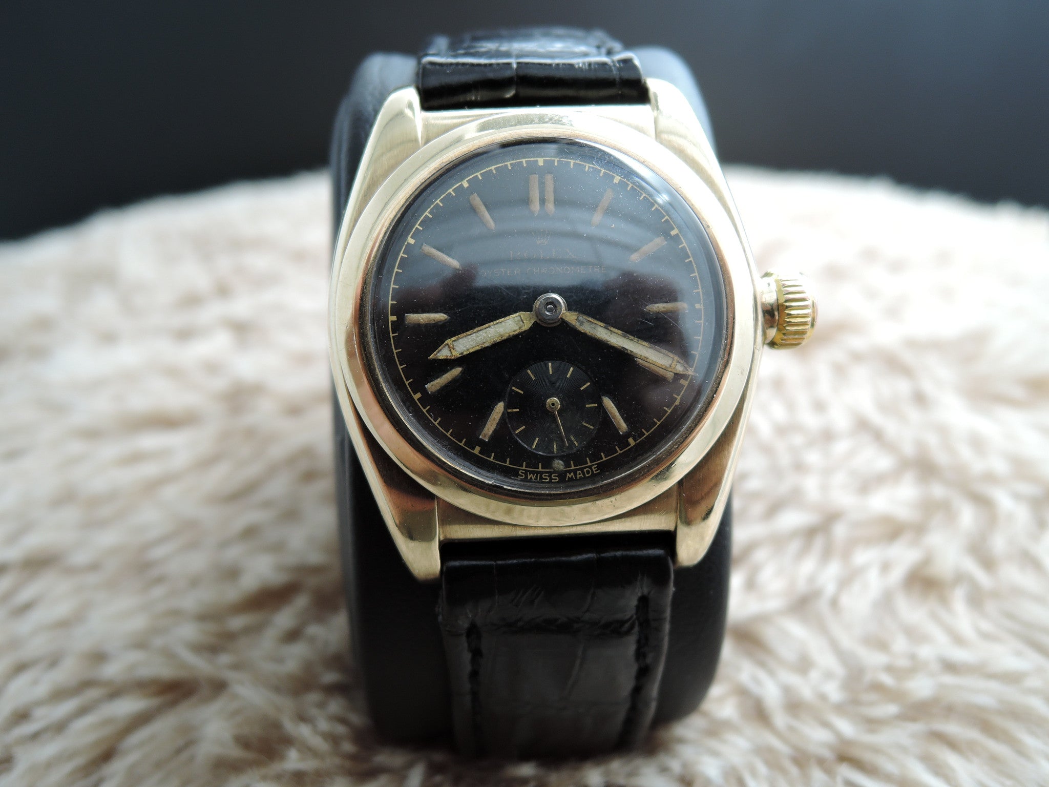1936 Rolex OYSTER 1873 9K Yellow Gold with Black Dial and Sub-Seconds ...