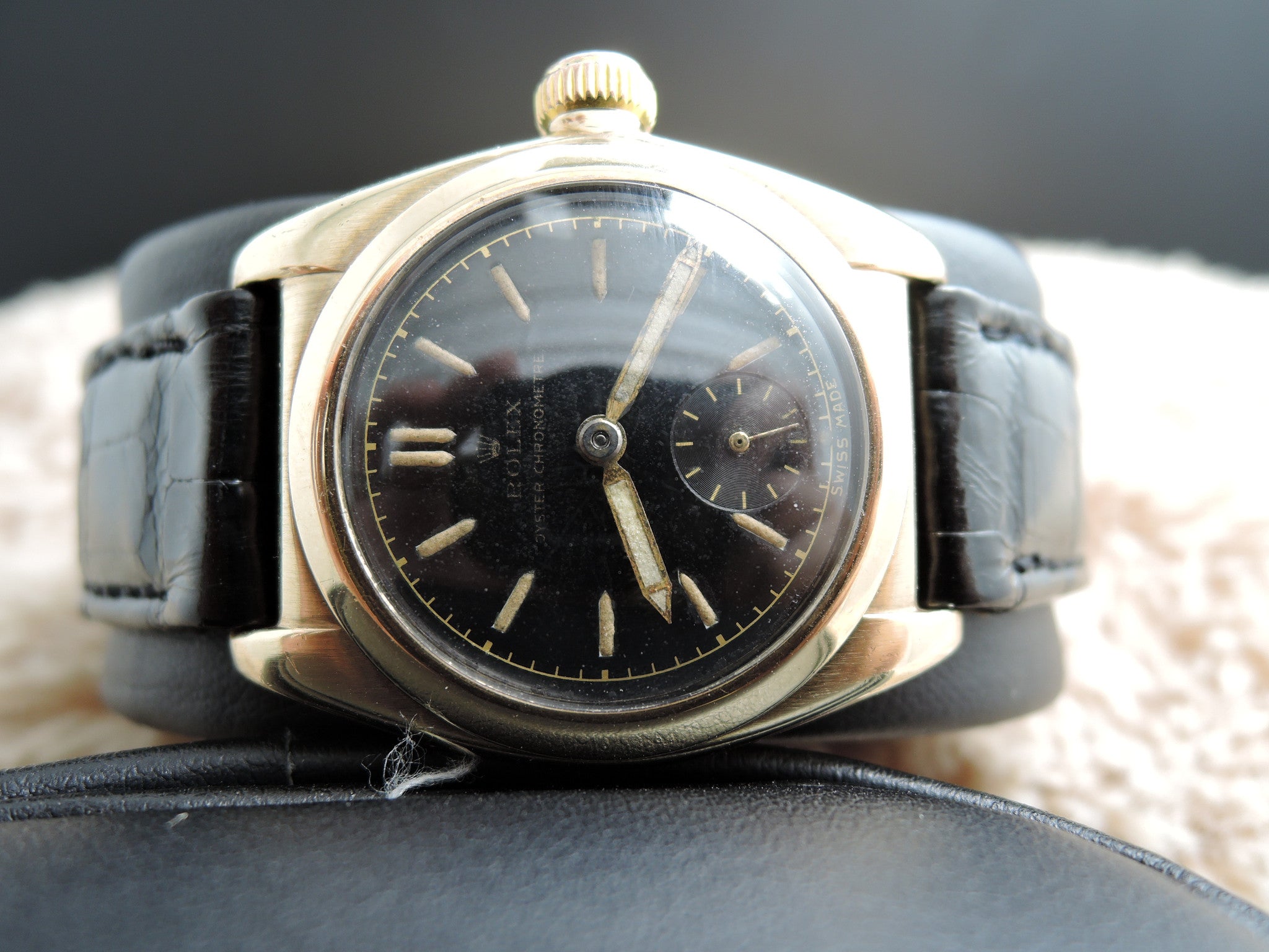 1936 Rolex OYSTER 1873 9K Yellow Gold with Black Dial and Sub-Seconds ...