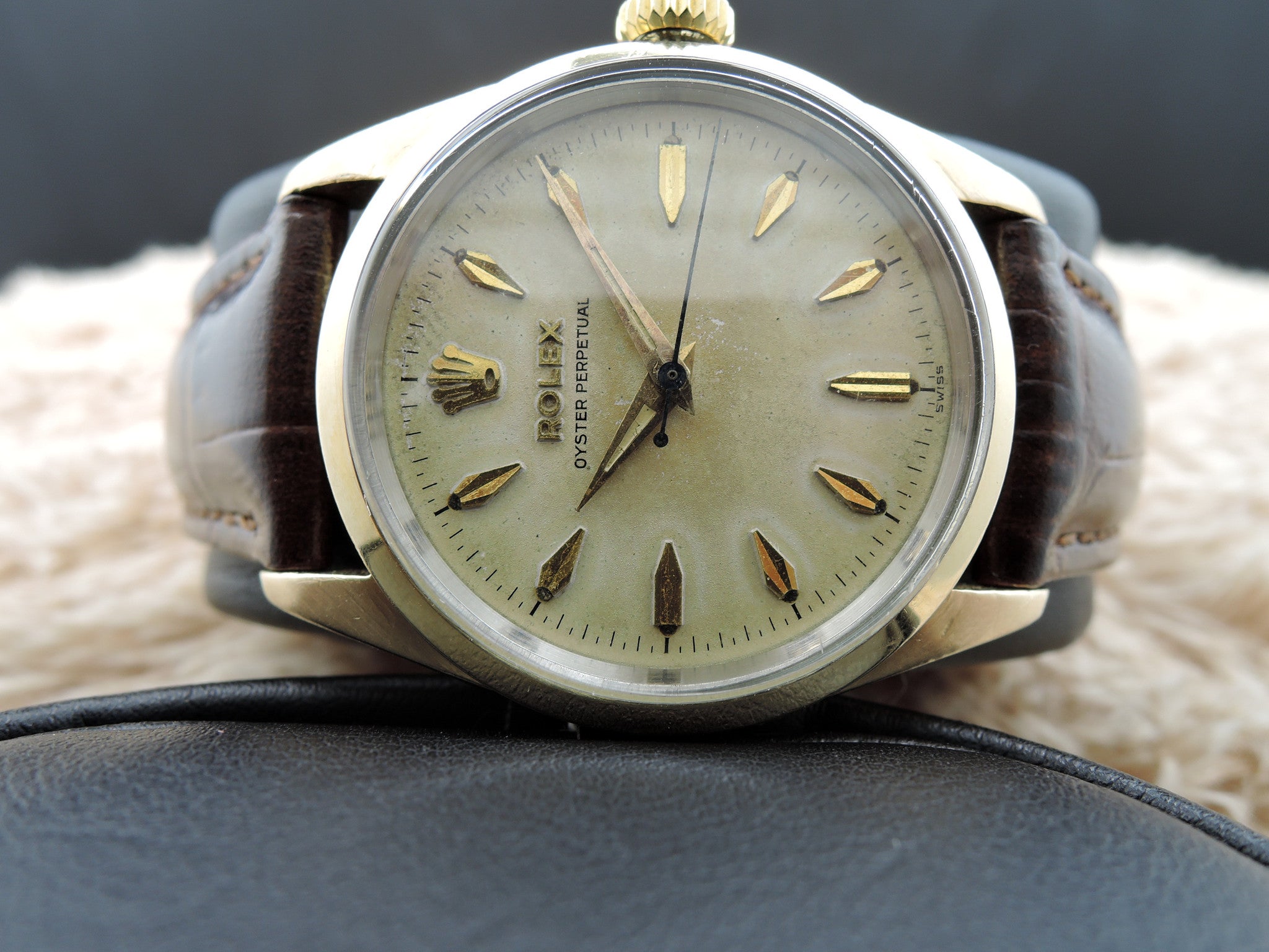 1957 Rolex OYSTER PERPETUAL 6634 14K Gold Capped Original Gold Dial ...