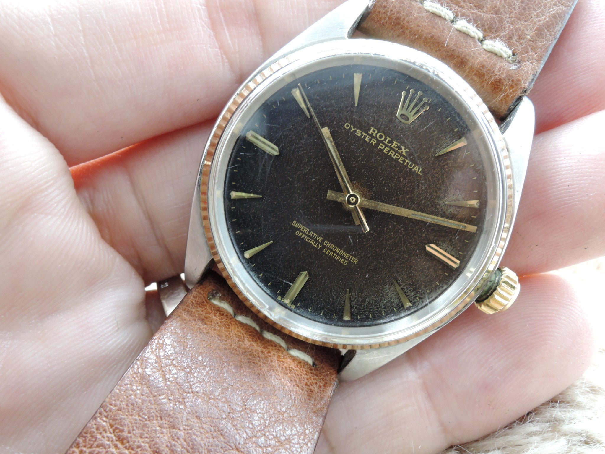 [1961] Rolex OYSTER PERPETUAL 1005 Original Tropical Gilt with Full Do ...