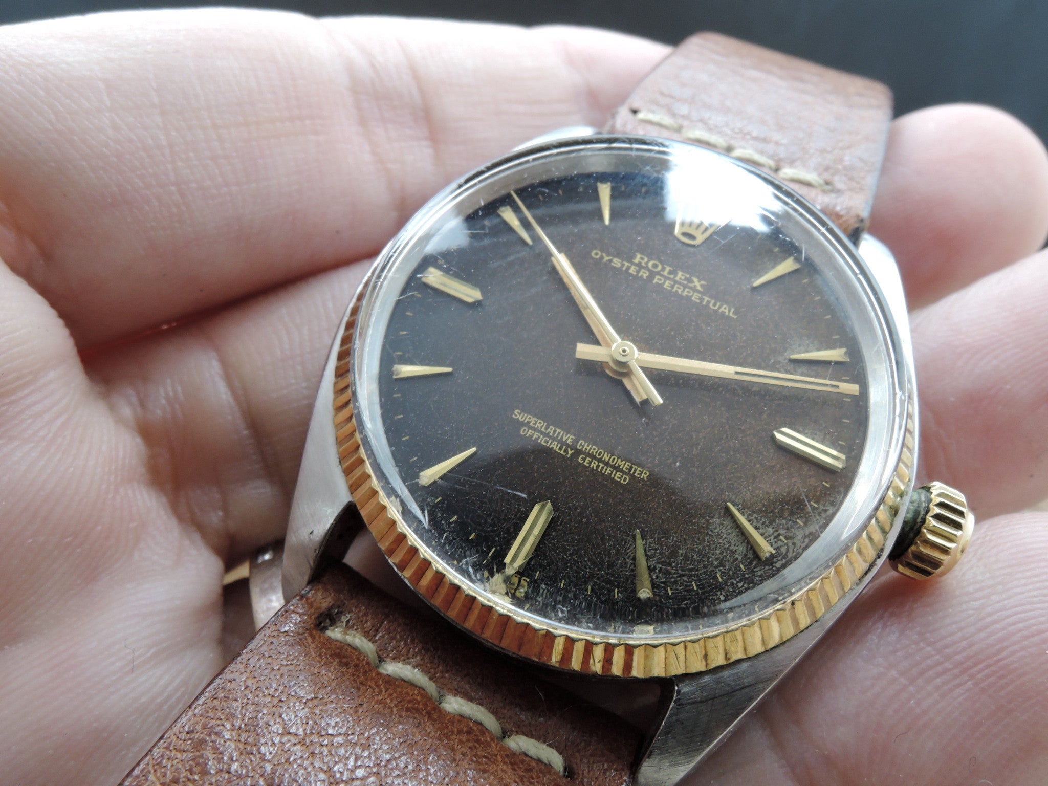 [1961] Rolex OYSTER PERPETUAL 1005 Original Tropical Gilt with Full Do ...