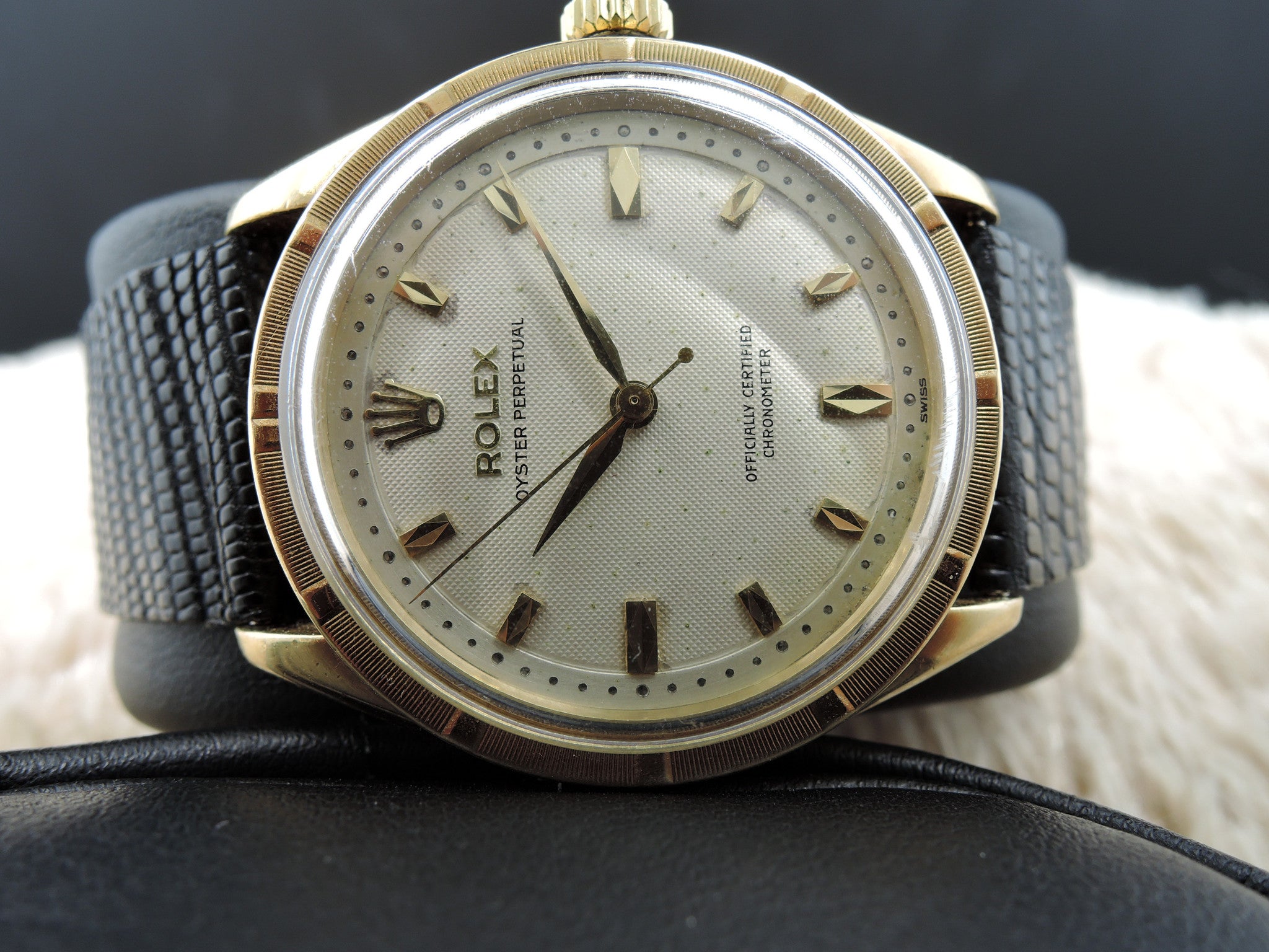 1958 Rolex OYSTER PERPETUAL 6565 18K ROSE GOLD Original RG Texture Dial ...