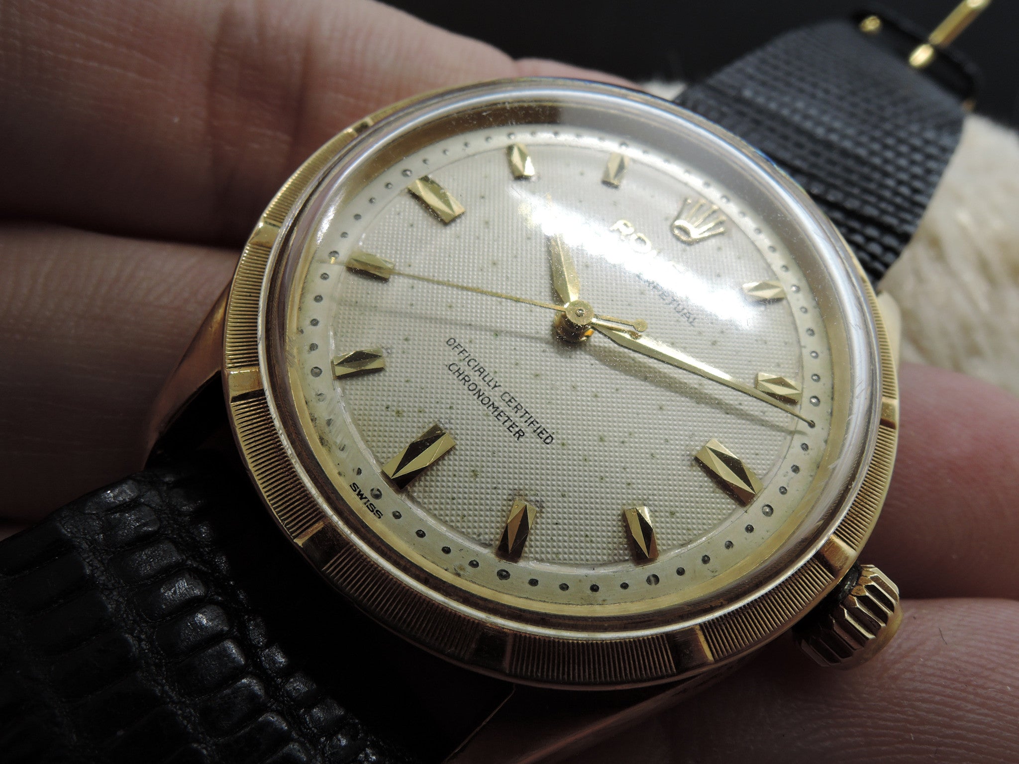 1958 Rolex OYSTER PERPETUAL 6565 18K ROSE GOLD Original RG Texture Dial ...