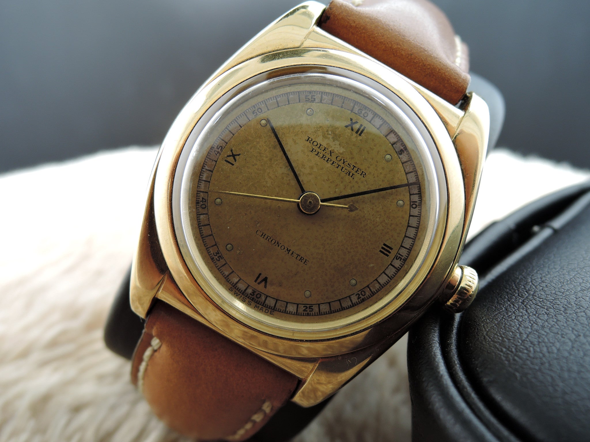 1938 Rolex BUBBLEBACK 3131 18K YG with Tropical 3 6 9 12 Roman Dial ...