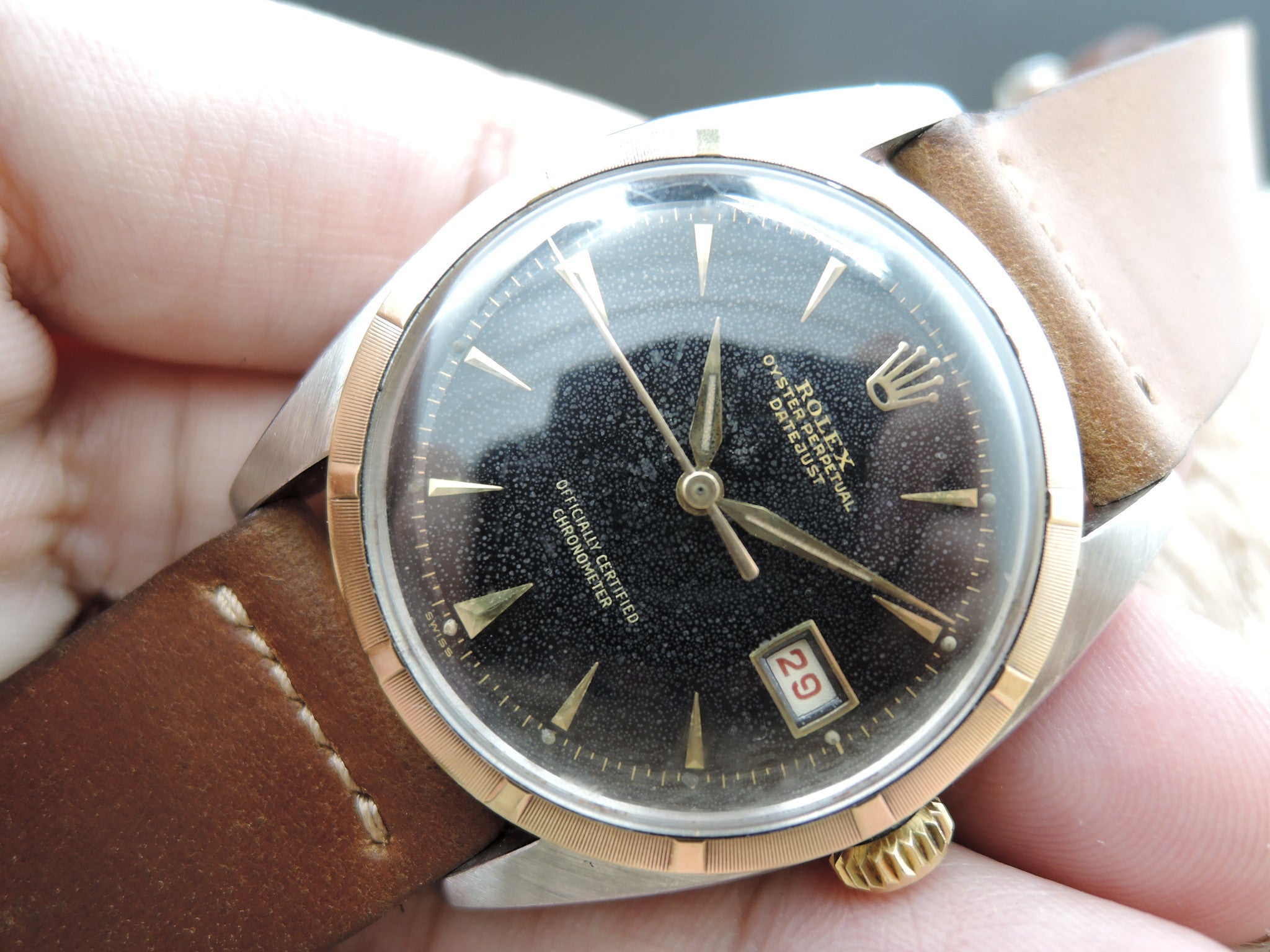 1951 Rolex OYSTER PERPETUAL 6075 2-Tone Gilt Dial BIG Bubbleback (36mm ...