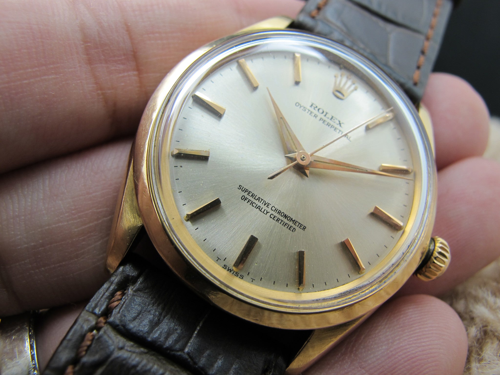 1966 Rolex OYSTER PERPETUAL 1002 18K Rose Gold with Double Papers ...